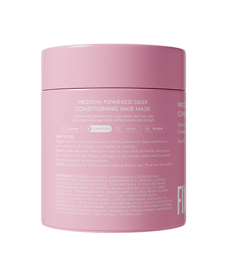 The image shows the backside of Protein Powered Deep Conditioning Hair Mask with product details