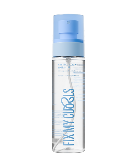 Fix My Curls' Hair mist bottle of Crystal Aqua on a white background