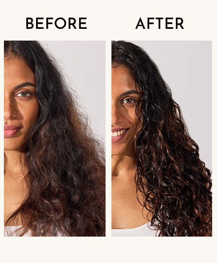 Before and after comparison of using Curl Quenching Hair Butter