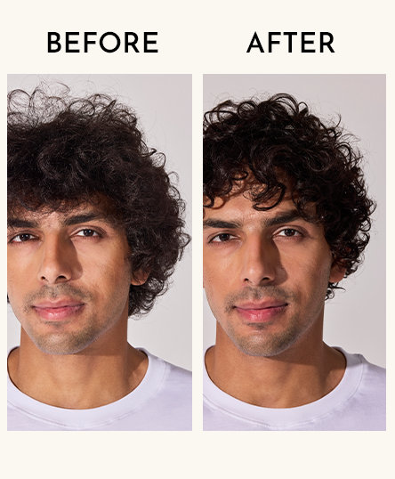 Images of a customer, before and after using Curl Quenching Hair Butter and Flax Seed Gelly