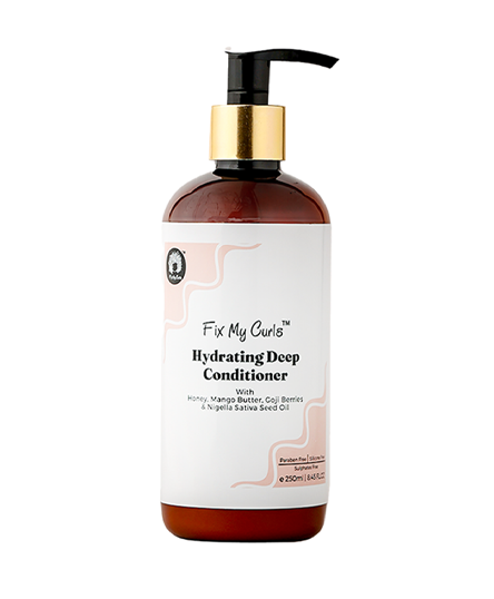 Hydrating deep conditioner bottle with pump on a white background