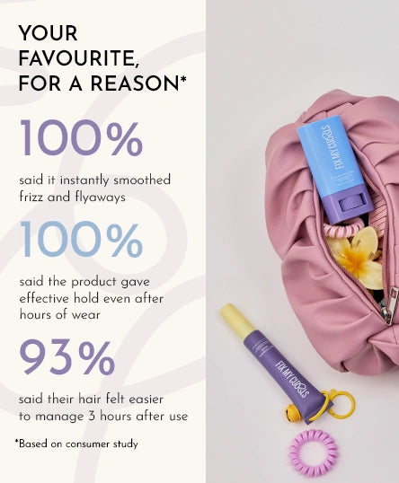 Frizz Control Stick and Frizz Finishing Wand from Fix My Curls on a white background, featuring customer feedback text in percentage