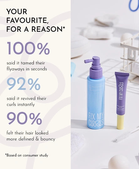 Curl Gelly Activator Spray and Frizz Finishing Wand Duo on a white background, featuring customer feedback statistics