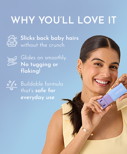 The image presents three standout features that make the Frizz Control Stick a must-have