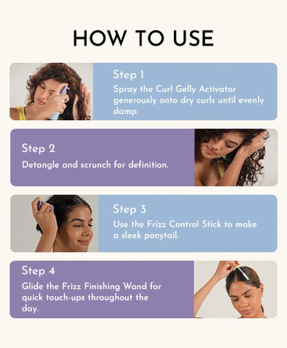 Frizz Control Stick + Frizz Finishing Wand + Curl Gelly Activator Spray Bundle