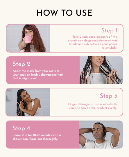 Instructions on how to use Protein Powered Deep Conditioning Hair Mask with step-by-step guidance