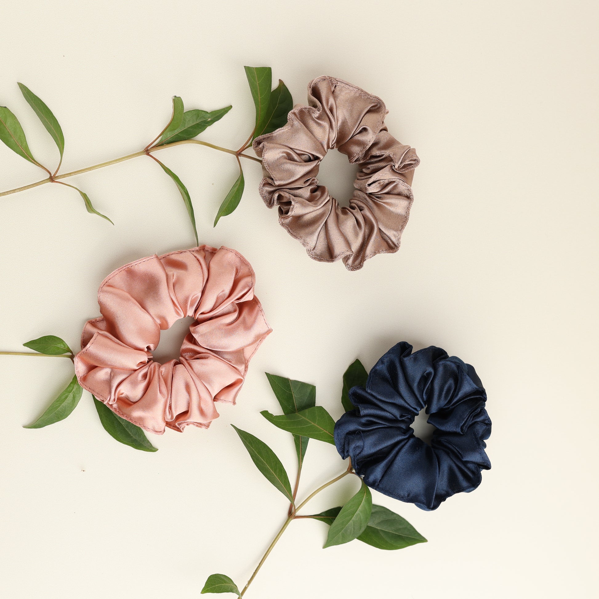 Three colors of Italian Satin Scrunchies