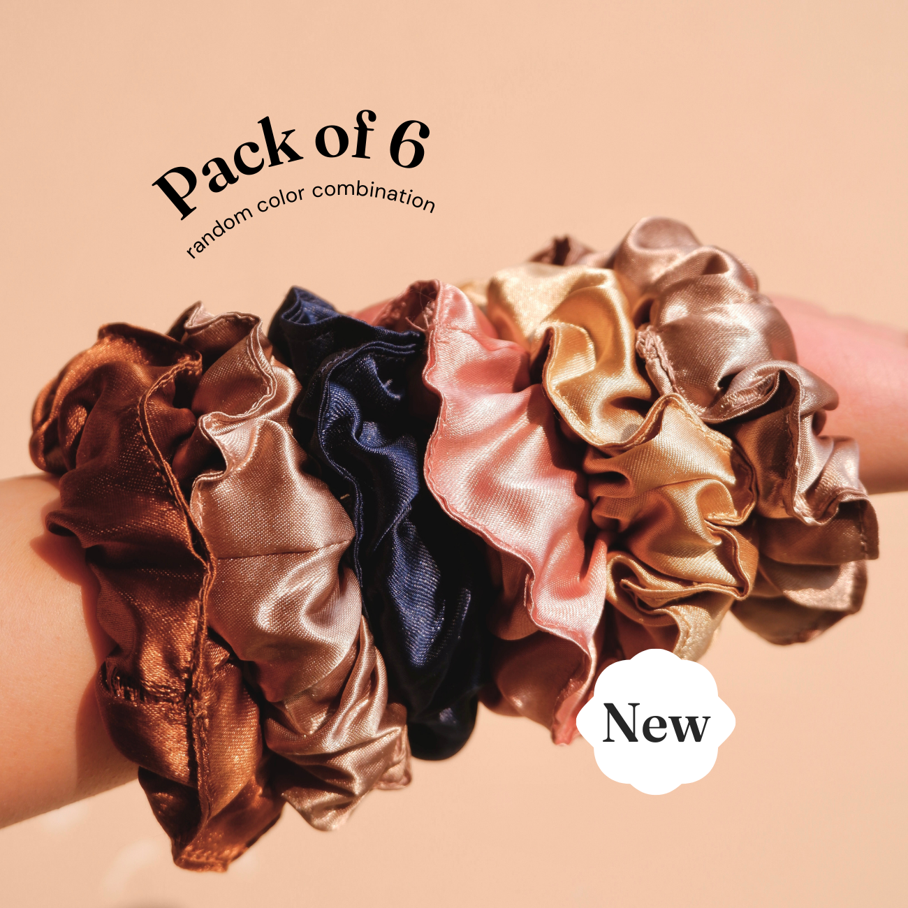Italian Satin Scrunchies - Pack of 6 in random color combination